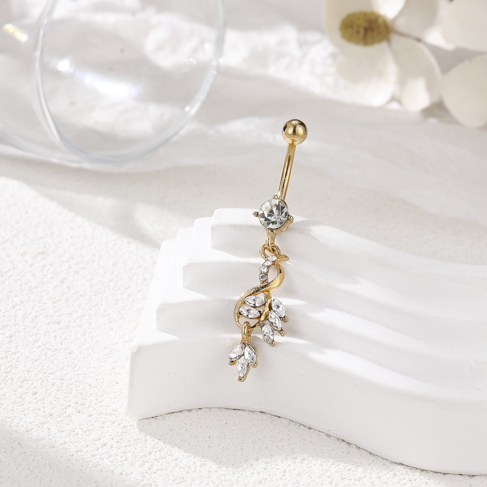 Piercing nombril cœur fleur avec strass bijou de corps luxe_voghion.com