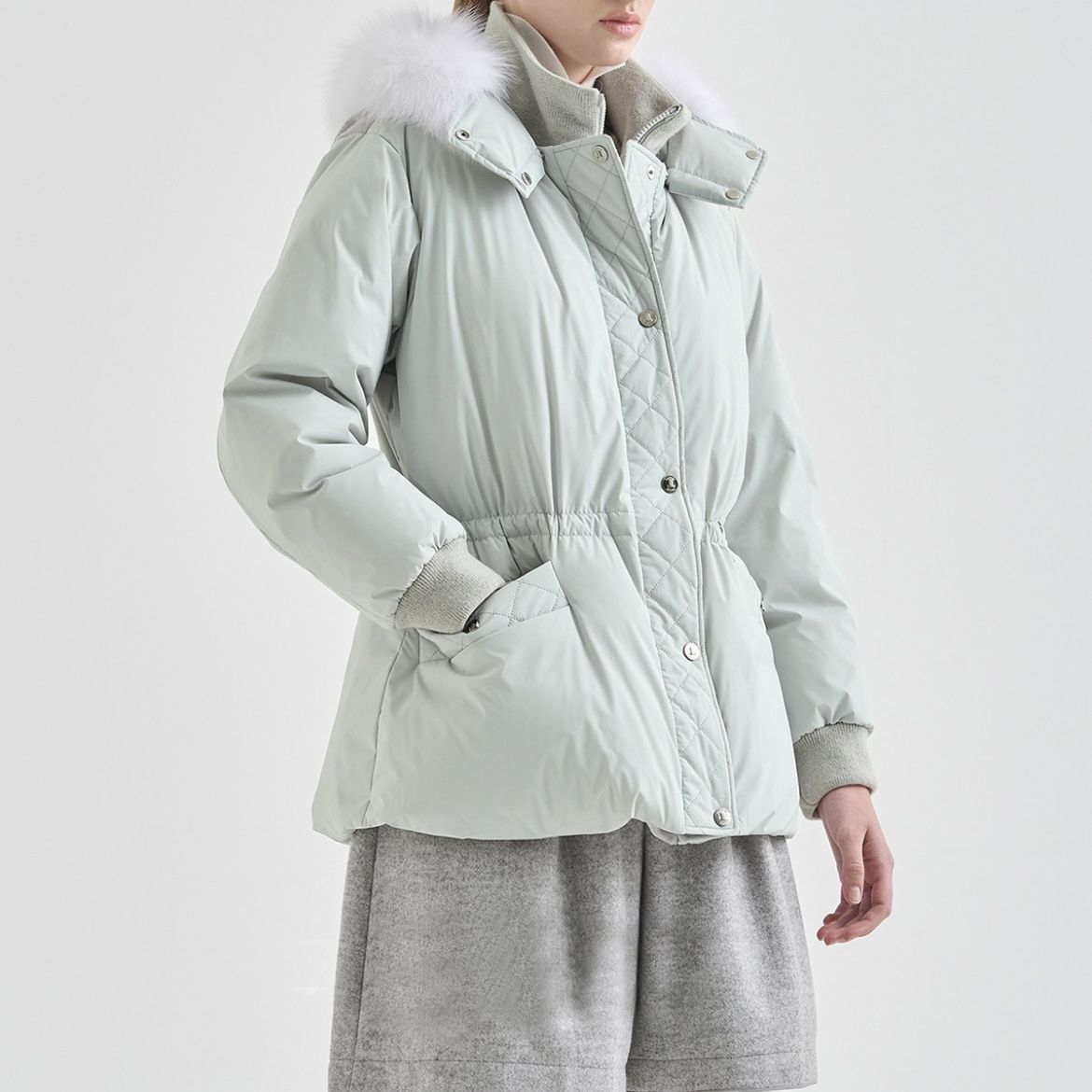 24 New Original Golf Clothing Women's Autumn and Winter Hooded Fur Collar Waist Goose down Warm Windproof down Jacket