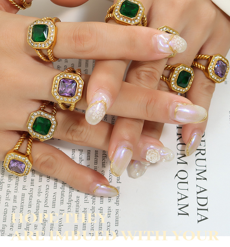 12g Weight 0.03µm-0.05µm Gold Plating Thickness PVD Coated Real Gold Plated 18K Gold Square 304 Stainless Steel Glam Waterproof Non Tarnish Rings