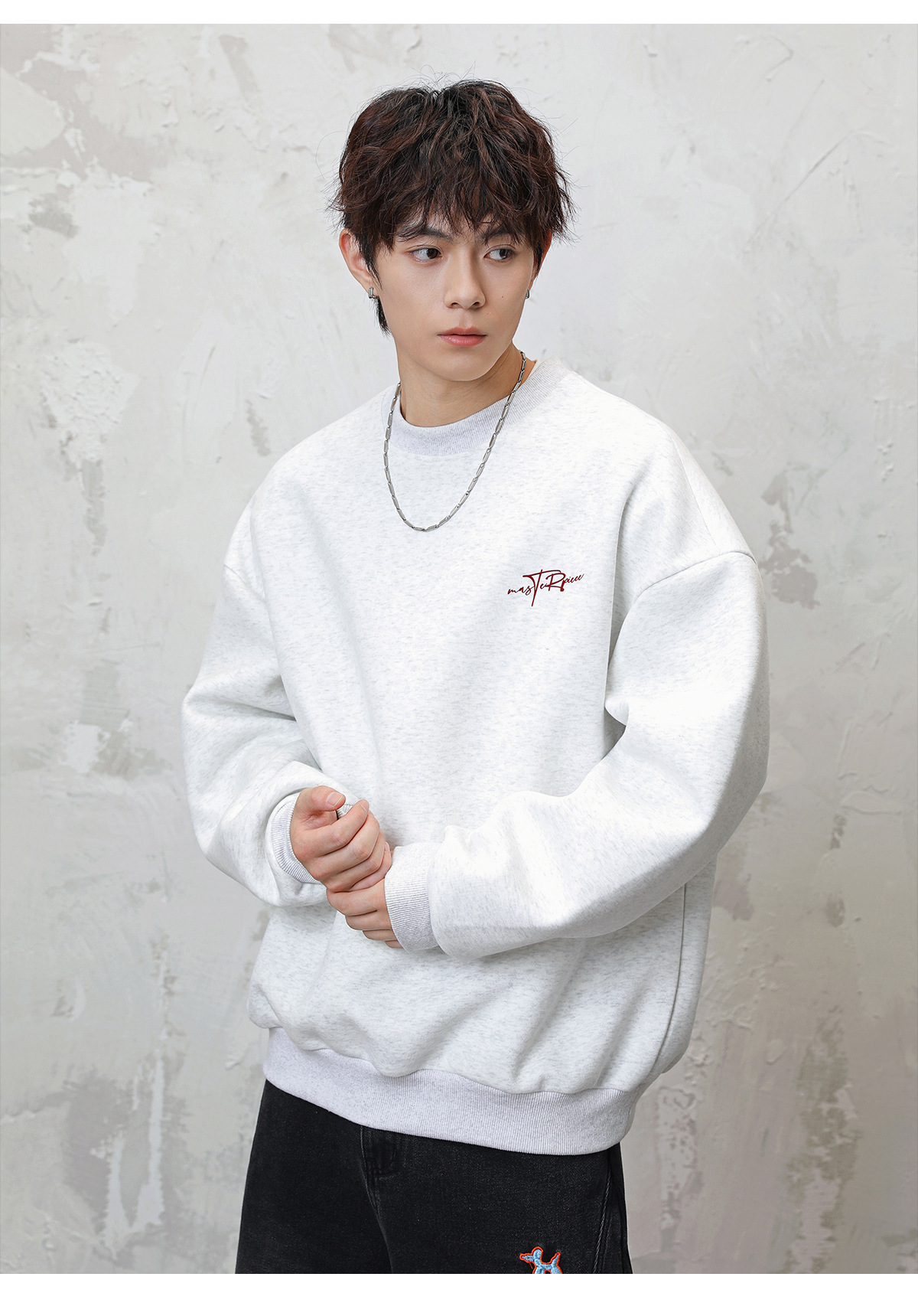 Monochrome Textured Crew Neck Sweatshirt For Men Trendy Pullover_voghion.com