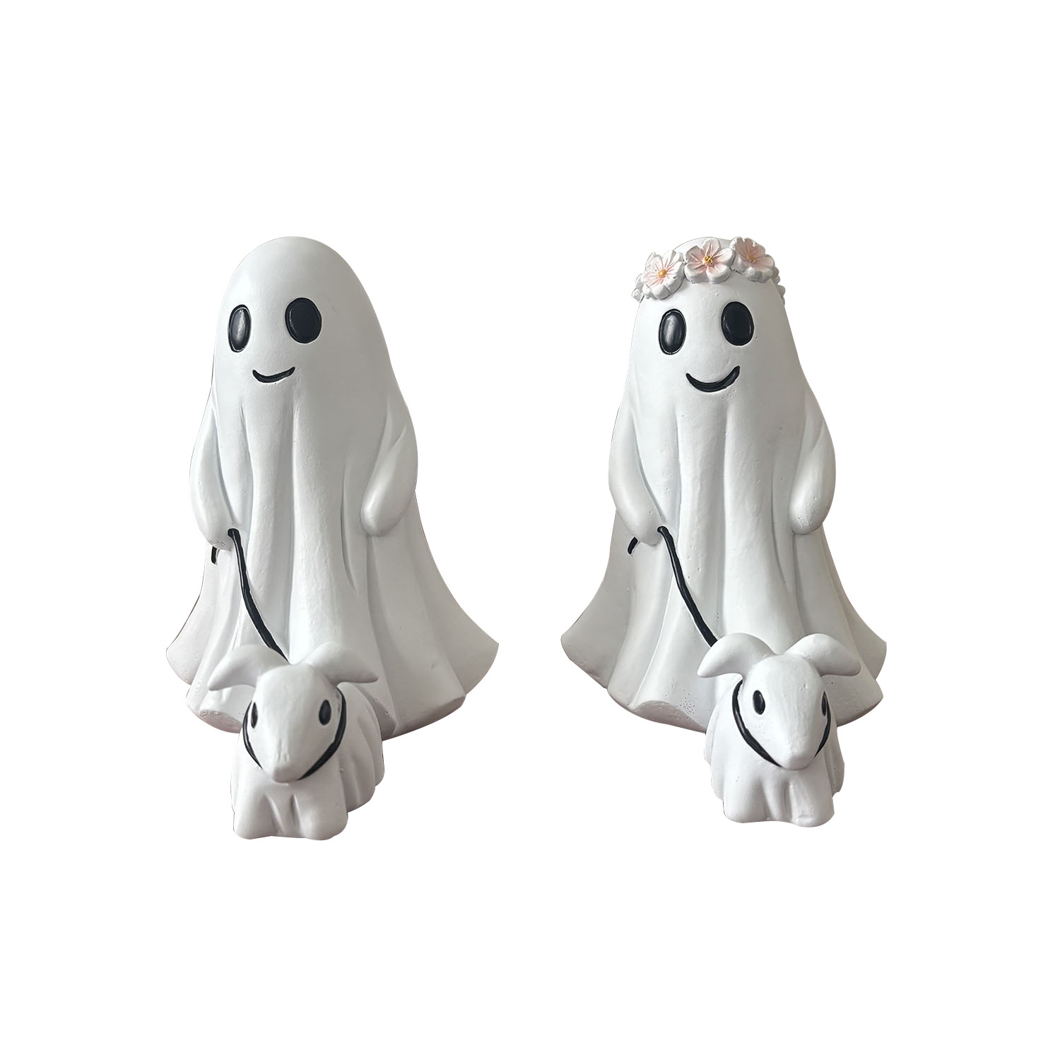 Adornos de paseador de perro fantasma de resina de Halloween Adornos de jardín para el hogar Decoración de terror fantasma Adornos de perro fantasma