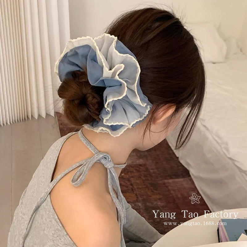 Haiyan crema azul doble capullo lazo para el cabello femenino francés simple y suave temperamento de alta calidad cuerda para el cabello accesorios para el cabello