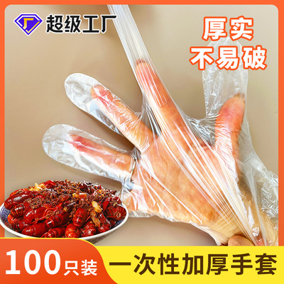 壹次性手套批發塑料PE透明加厚美容美發餐飲龍蝦防護手套廠家批發