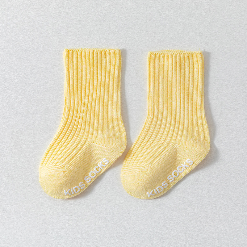 Calcetines para bebés de primavera y otoño Calcetines para niños de doble aguja de color sólido español Calcetines de tubo coreano a rayas verticales antideslizantes image 33