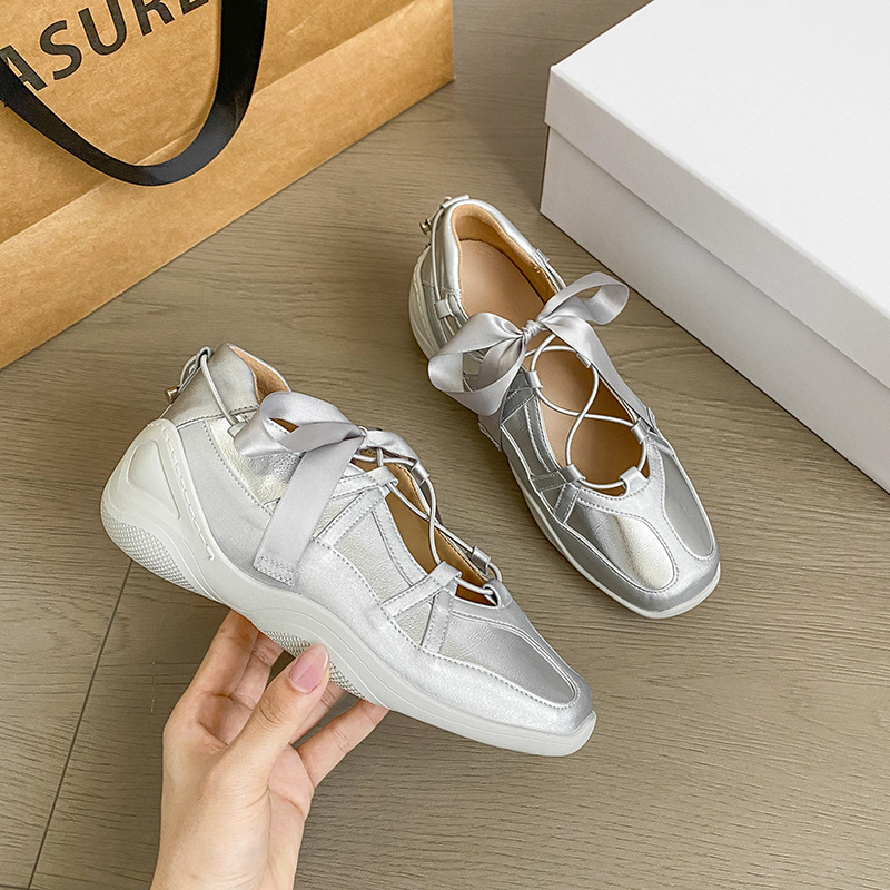 2024 New Niche Ribbon Retro Mary Jane Women's Soft Sole Bow Ballet Flat Training Casual Shoes_vogvips.com