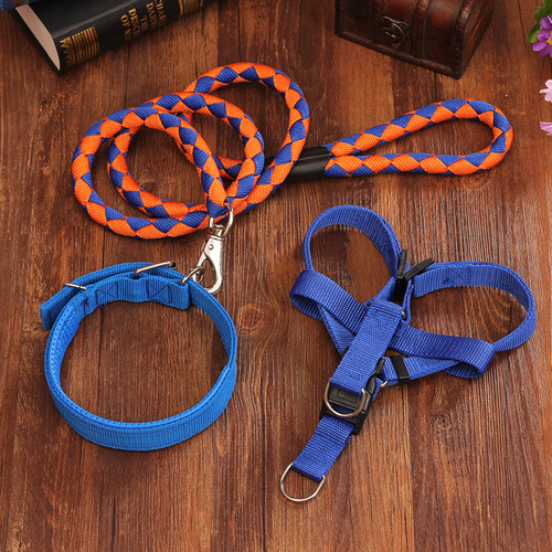 Manufacturer dog leash, dog rope, braided nylon rope, three-piece set, pet leash, harness, collar, one piece drop shipping