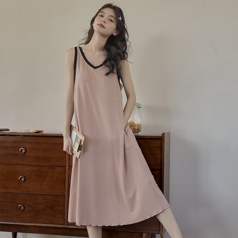 Zhuojia Ice Silk Nightgown Women's Nightgown with Chest Pad Sexy Summer Thin Sling Vest Skirt Sleeveless dress Summer