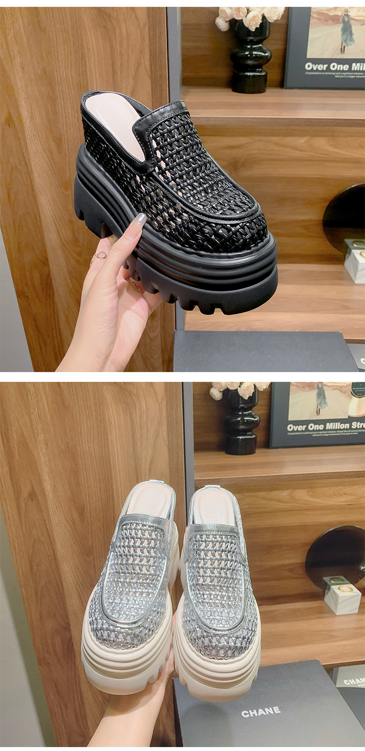 Dép lê bít mũi đế xuồng cao gót 12cm lưới thoáng khí — Màu trắng be 15cm, Màu bạc 10cm, Màu trắng be 10cm, Màu bạc 12cm chi tiết 12