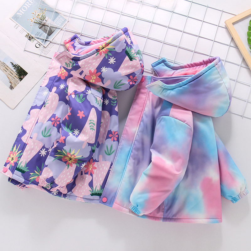 Cross-border girls' fleece-lined coat, 2025 new stylish children's warm parka for middle and large children, autumn and winter hooded cotton coat