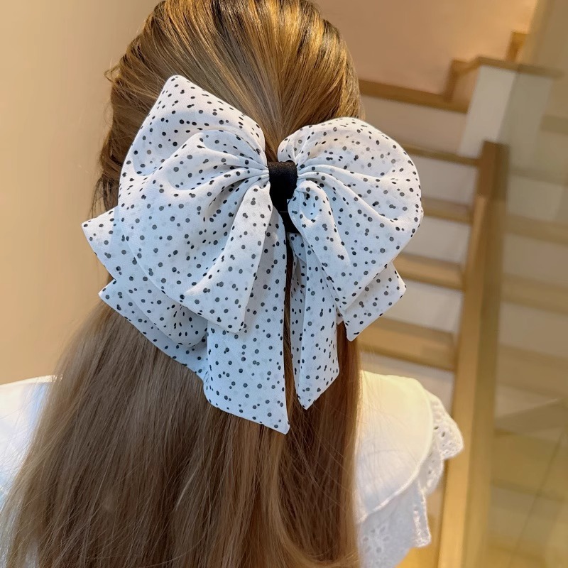 フレンチレトロ水玉黒リボンクリップ女性のための 2025 新しいハイエンドハーフタイヘアピンヘアピン帽子|undefined