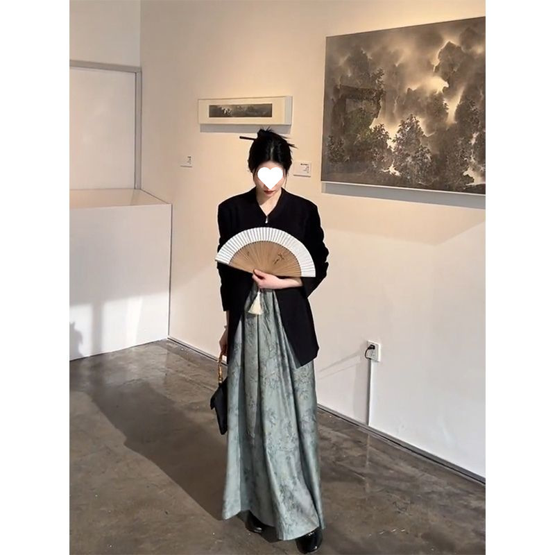 Fat mm New Chinoiserie Dress Suit for Women 2024 Summer New Large Size Chinese Style Buddhist Zen Han Dynasty Two-piece Set