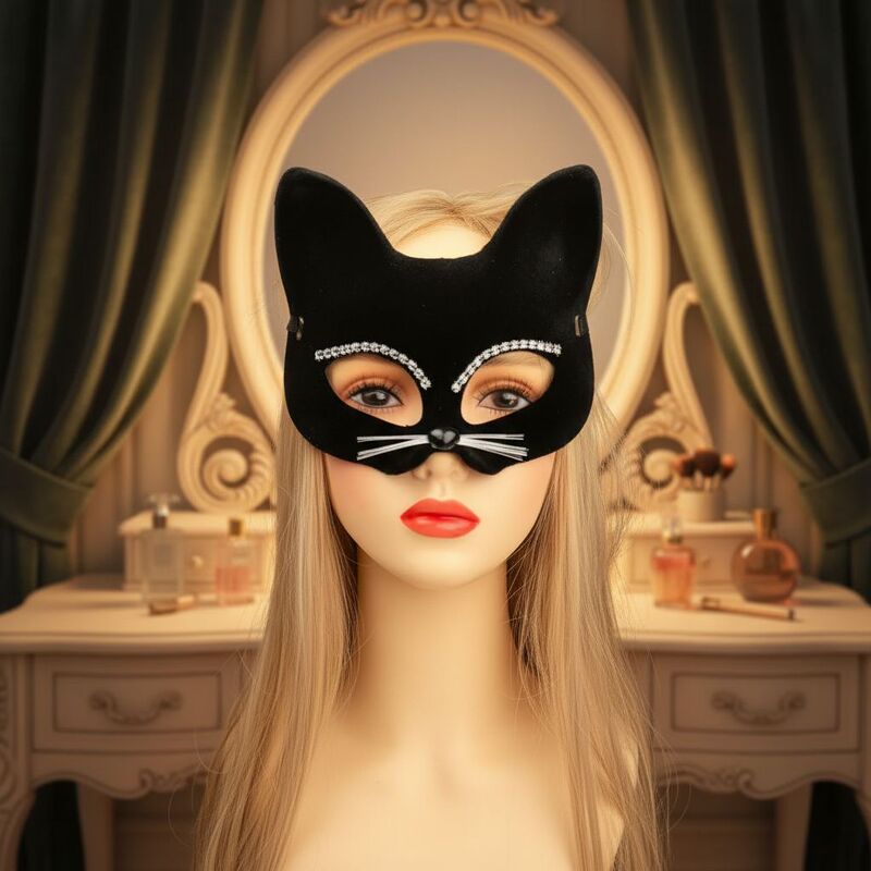 Peng Ge Cross-Border Masquerade Fox Flocked Cat Mask Unisex Animal Cat Face Novelty Mask Half-Face Cat Mask