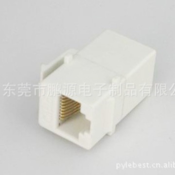 供应带卡勾网络直通接线插座 白色8P8C网络直通头 网线延长插座