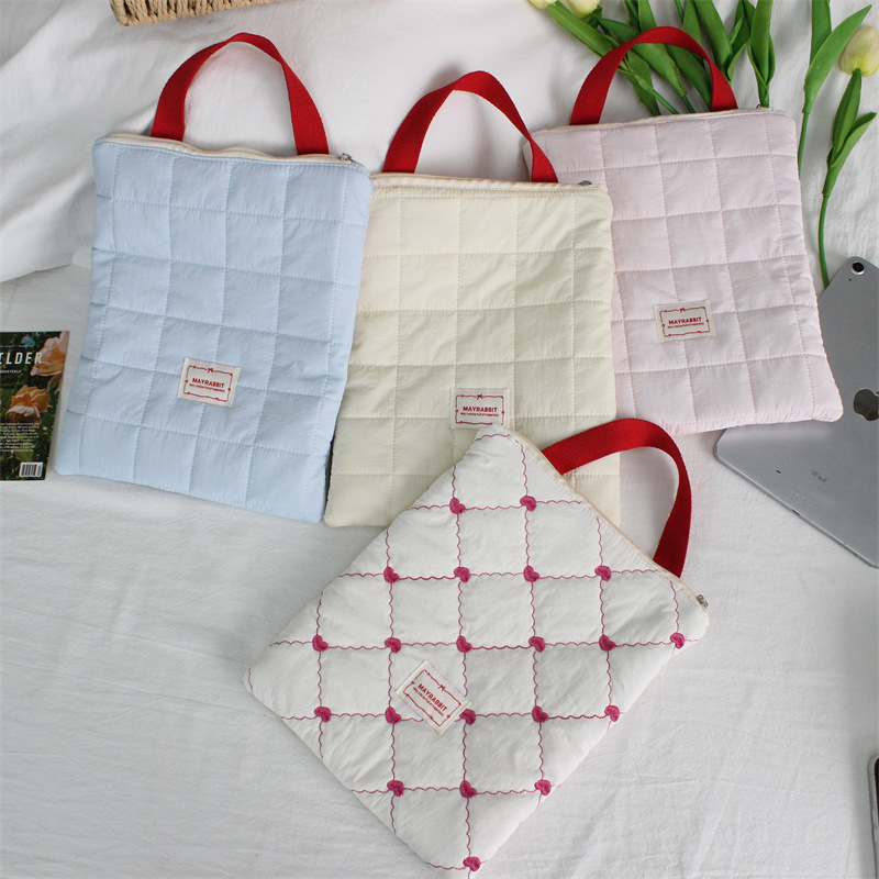 Korean-Style Quilted Tablet Bag, Cute and Thickened, Shockproof iPad Computer Case, Storage Bag for Students and Commuters