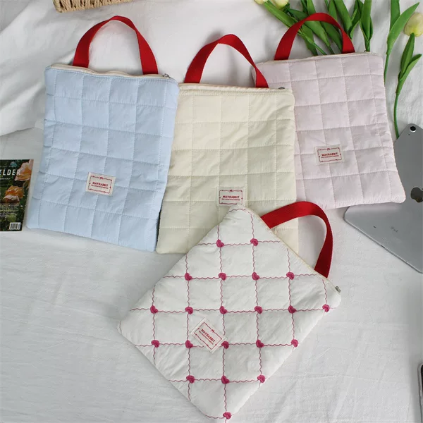 Korean-Style Quilted Tablet Bag, Cute and Thickened, Shockproof iPad Computer Case, Storage Bag for Students and Commuters