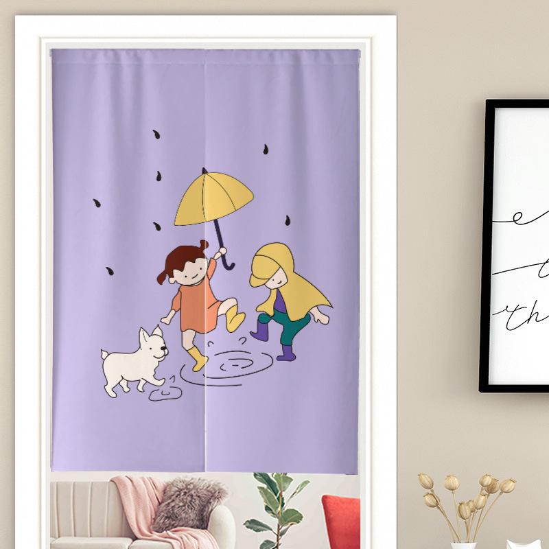 Happy Family Scandinavian Cotton and Linen Door Curtain Partition Curtain Fabric Curtain Japanese Half Curtain Custom-Made One-Piece Drop Shipping