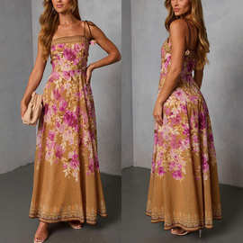 春夏新款 跨境2026亚马逊欧美女装时尚印花性感时尚吊带连衣裙女