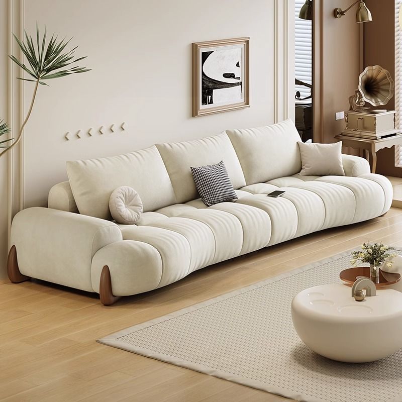 Sofá de tela de marshmallow estilo crema sala de estar pequeño estilo moderno simple gato agarre tela sofá recto