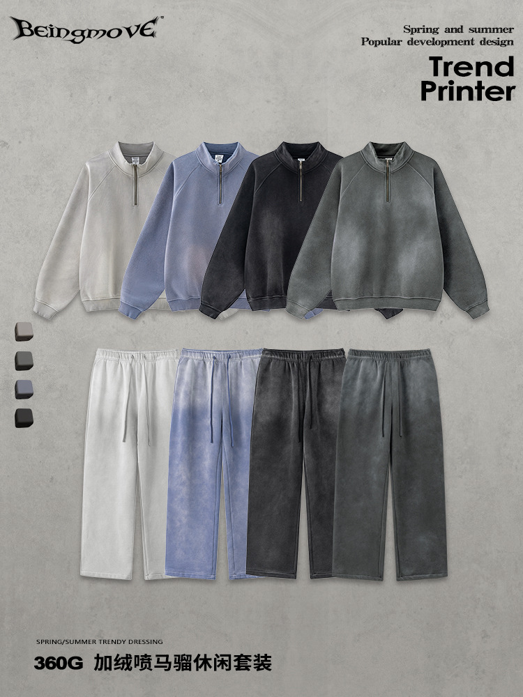 2025 otoño marca de moda de cuello medio cremallera pantalones de camisa con manga de hombro suelta gran perfil gradiente camisa para hombres