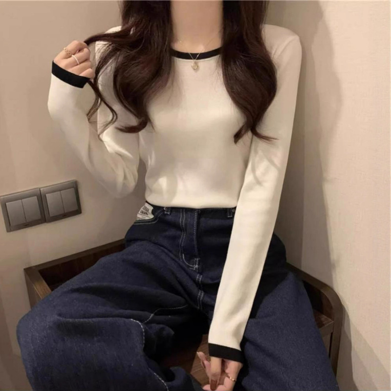 Cotton Right Shoulder Long-Sleeved T-Shirt Early Autum Tops for Women 2025 New Spring and Autum Casual Thin Contrasting Color Bottoming Outer Cotton Right Shoulder Long-Sleeved T-Shirt Early Autum Tops for Women 2025 New Spring and Autum Casual Thin Contrasting Color Bottoming Outer