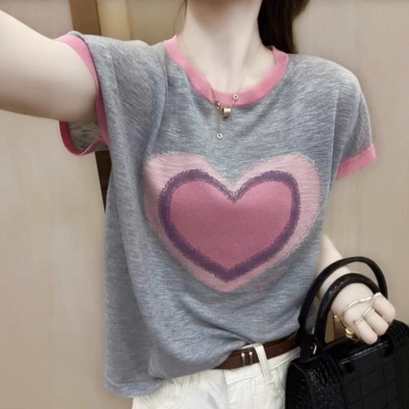 Outlet Clearance Counter Returns Fashion Color-Blocked Ice Silk Knit Short-Sleeve T-Shirt Top for Women Summer Outlet Clearance Counter Returns Fashion Color-Blocked Ice Silk Knit Short-Sleeve T-Shirt Top for Women Summer