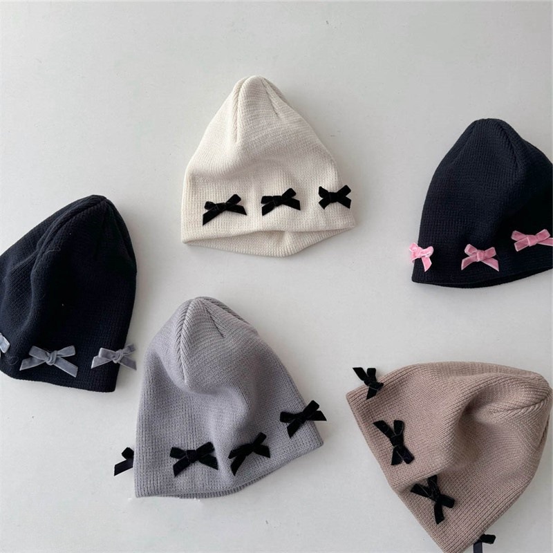 Unisex Children's knitted hat Autumn and winter girls' knitted hat Warm bow children's pullover hat everything goes with it_voghion.com