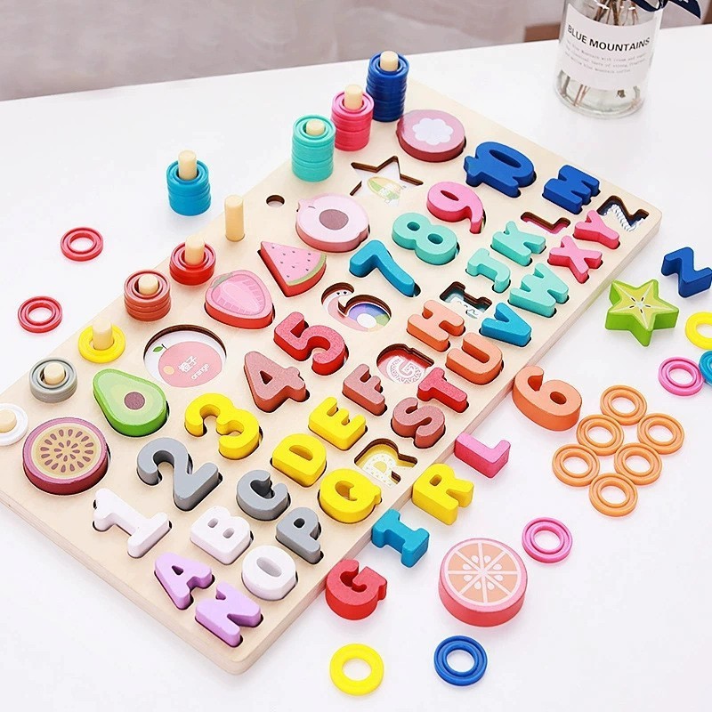 Juguetes de educación temprana para niños Tablero de números y letras siete en uno multifuncional Juego de pesca magnética de rompecabezas para bebés