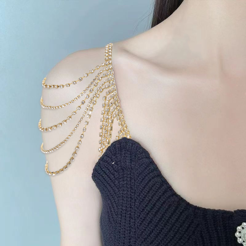 Europa y los Estados Unidos multicapa brillante taladro chaîne de hombros accesorios de vestido de boda moda sexy colgante de gota de agua temperamento cadena de cuerpo