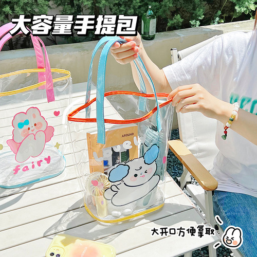 ins summer transparent jelly beach bag girl heart handbag cute puppy waterproof travel bag shoulder bag