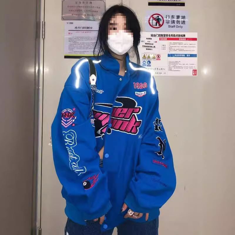 American Baseball Suit Women's Spring and Autumn Hong Kong Style Motorcycle Flying Suit Embroidered Jacket Loose Cross-border Thin Jacket Trendy Ins American Baseball Suit Women's Spring and Autumn Hong Kong Style Motorcycle Flying Suit Embroidered Jacket Loose Cross-border Thin Jacket Trendy Ins