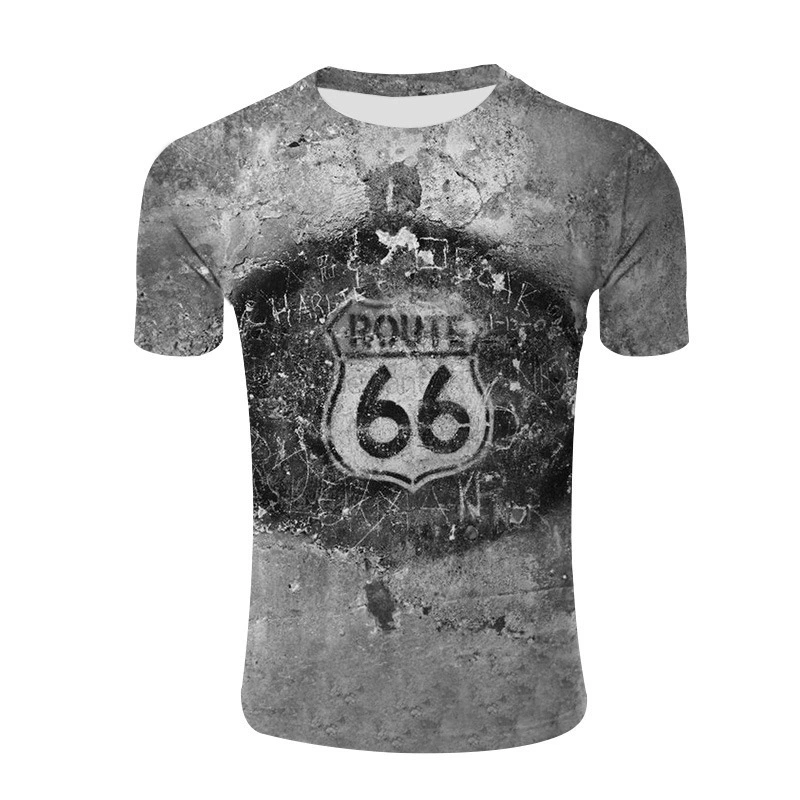 Мужская футболка с круглым вырезом AliExpress, с 3D цифровым принтом для подростков, модель 66 Route, свободная широкая