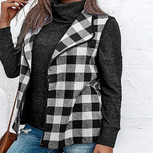 European and American Cross-Border Plus Size Women's New Fashion Brushed Plaid Casual Vest Jacket