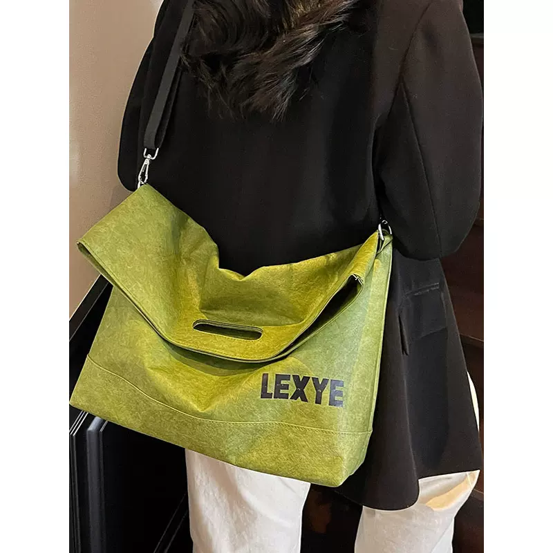 杜邦纸袋定 制手提大包2025新款女单肩斜跨包牛皮纸托特包通勤环