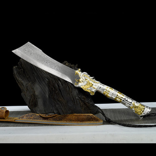 Longquan chivalrous Hall outdoor chopping knife Damascus boutique sickle metal gold silver integrated cold weapon battle knife