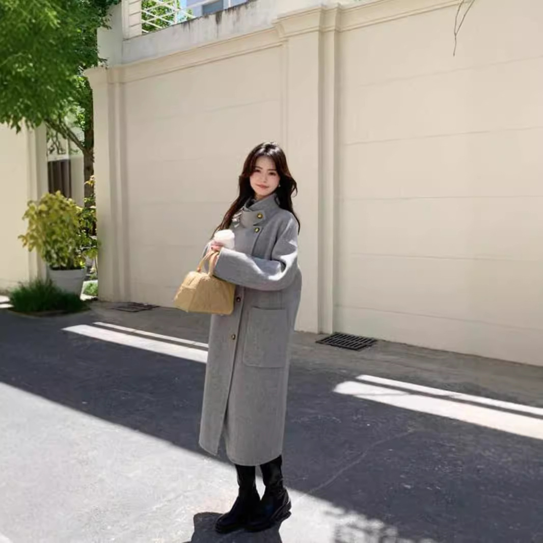 8007 가을과 겨울 새로운 캐시미어 양모 코트 하이 엔드 디자인 느낌 스탠드 칼라 롱 코트