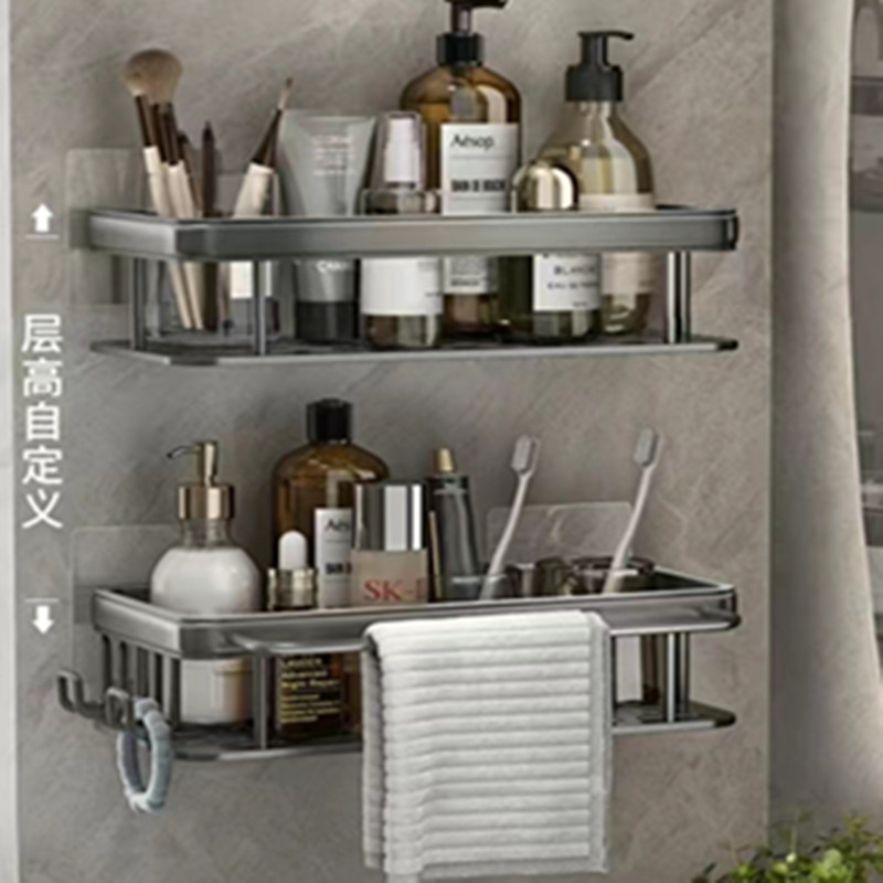 Organizador de almacenamiento para baño de aleación de aluminio, estante de pared con gancho para cocina para paños de limpieza, drenaje de agua, estante de ángulo recto montado en la pared, engrosado