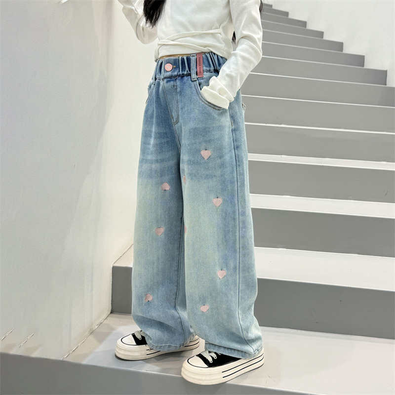Girls' Pants Spring/Autumn Version 2024 New Children's Spring Wide Leg Denim Jeans Big Kids Spring Style Streetwear Loose
