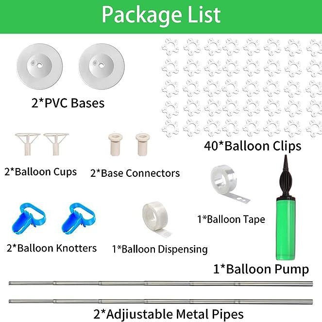 Kit de soporte de columna de globo Juego de 2 piezas, arco de globo de metal de varilla telescópica ajustable de 7 pies, con base, adecuado