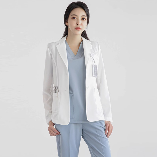 高級白衣長袖作業服女性手洗い制服韓国風口腔ドクター制服歯科スーツジャケット|undefined