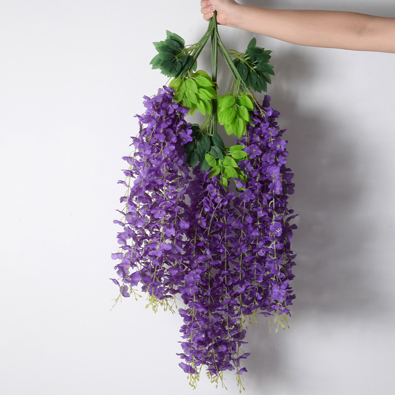 Flores de simulación 6 hojas de cifrado wisteria petal de feijano flor de arco de boda decoración de flores falsas de caña violeta