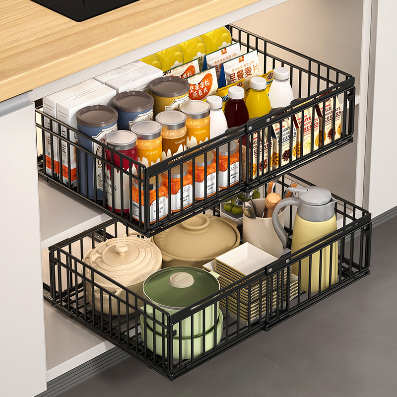 New Retractable Drawer-Type Kitchen Storage Rack, Dishware and Seasoning Basket, Sink Drawer Integrated Storage