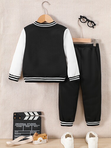 2025 new cross-border ins boys 'casual knitted baseball uniform long-sleeved round-neck jacket + letter-printed pants