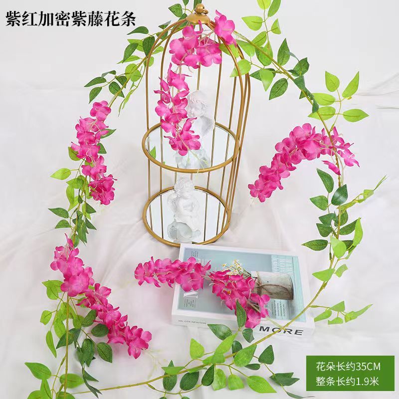 紫藤花造花藤条装飾花巻き吊り花プラスチック花藤蔓串花植物パイプは花を遮る|undefined