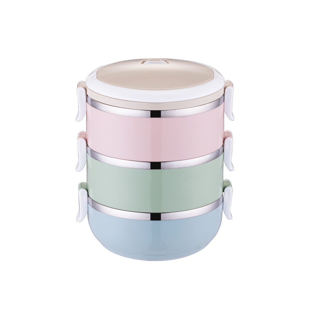 304 caja de almuerzo de acero inoxidable de espesor sellado redondo de múltiples capas de tres capas de doble capa caja de almuerzo con tapa caja de almuerzo de regalo práctico