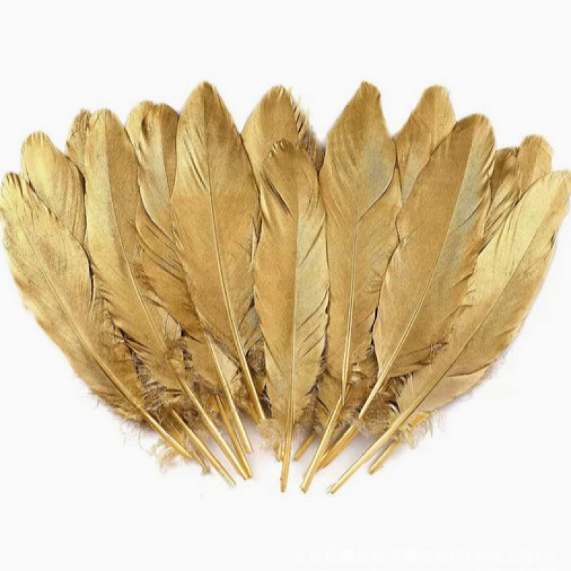 Pingcai cross-border shipping golden feathers, colorful goose feathers, gold-coated large fluffy feather accessories, DIY handmade decorations