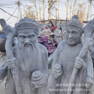 青石石雕土地公土地婆神像  手工雕刻祠堂寺庙家用供奉福德正神