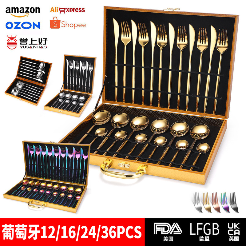 Stainless Steel Dinnerware Set Western Knife Fork Spoon 12/16/36/24 Piece Set Gold Boxed Western Tableware Stainless Steel Dinnerware Set Western Knife Fork Spoon 12/16/36/24 Piece Set Gold Boxed Western Tableware