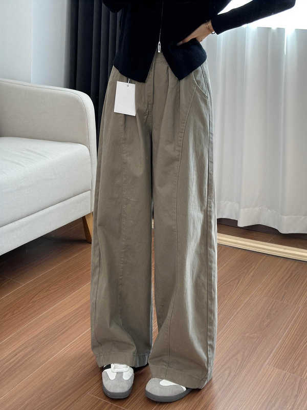 American-Style Khaki Cargo Casual Pants for Women, Autumn New Plus-Size High-Waisted Loose Slimming Wide-Leg Scimitar Pants American-Style Khaki Cargo Casual Pants for Women, Autumn New Plus-Size High-Waisted Loose Slimming Wide-Leg Scimitar Pants