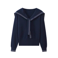 学院风海军领针织衫毛衣女春季设计感小众长袖打底衫短款修身上衣