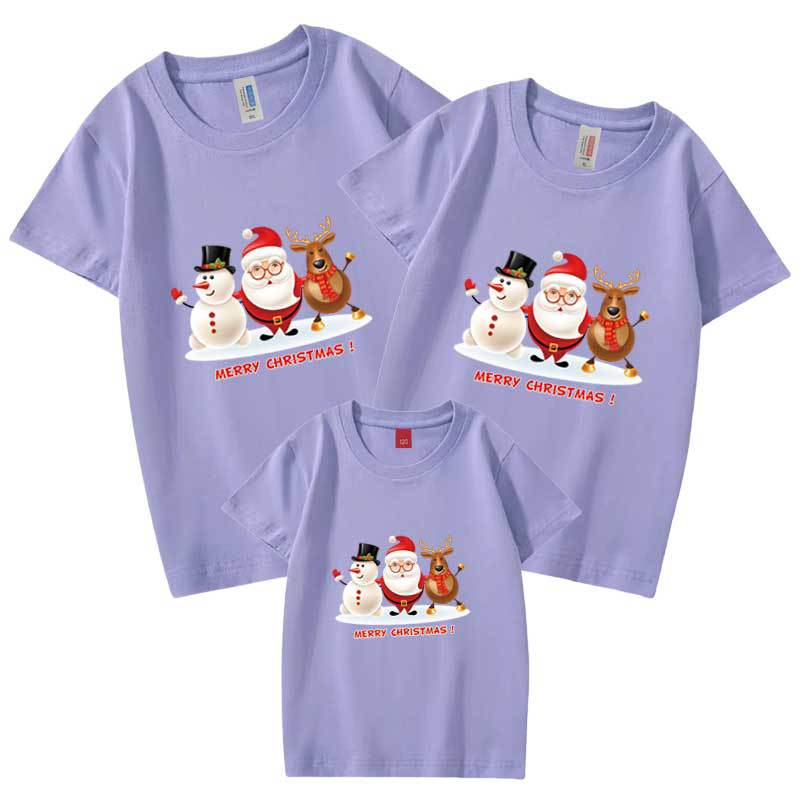 Ropa para niños Feliz Navidad padre-hijo Camiseta manga corta Nuevo 2024 nuevo tres boca cuatro boca hombres y mujeres transfronterizos